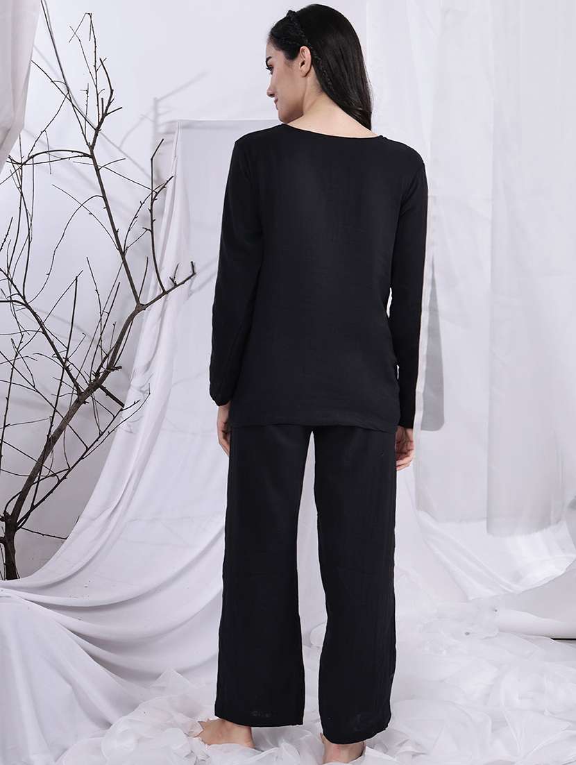 women solid nightwear pyjama set - 22330213 -  Standard Image - 3