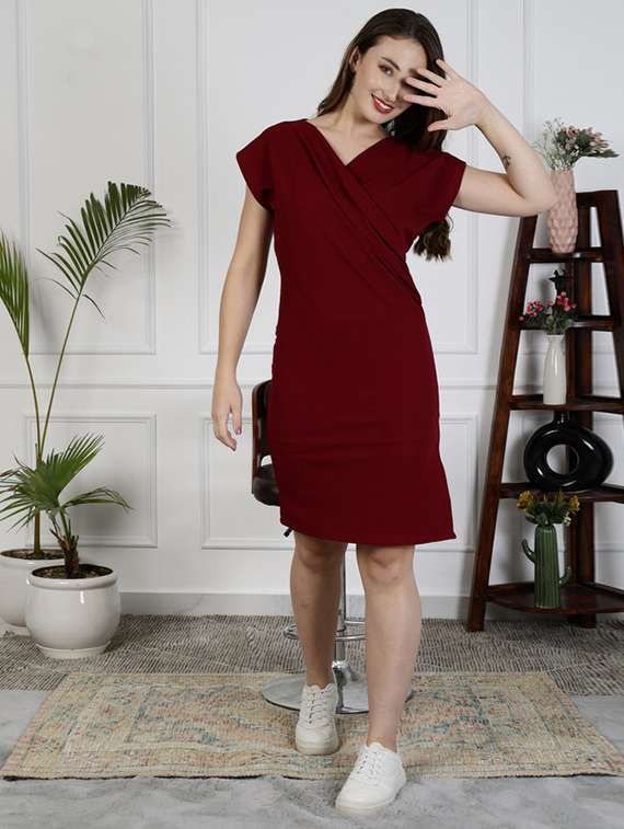 women solid short sleeve bodycon dress
