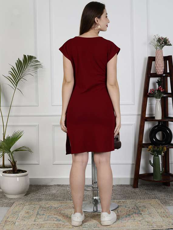 women solid short sleeve bodycon dress - 22330227 -  Standard Image - 3
