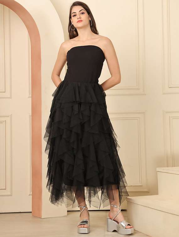 women solid sleeveless tube ruffle dress - 22330251 -  Standard Image - 3