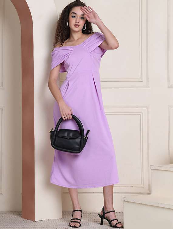 women solid off shoulder a-line dress