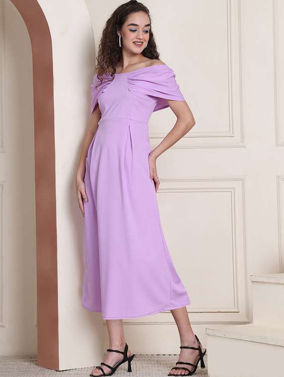 women solid off shoulder a-line dress - 22330254 -  Standard Image - 3