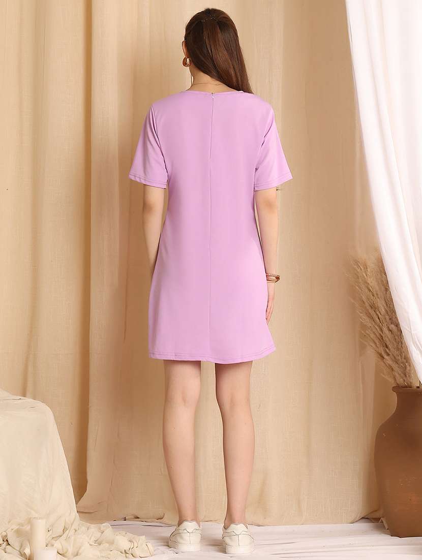 women solid short sleeve a-line dress - 22330262 -  Standard Image - 3