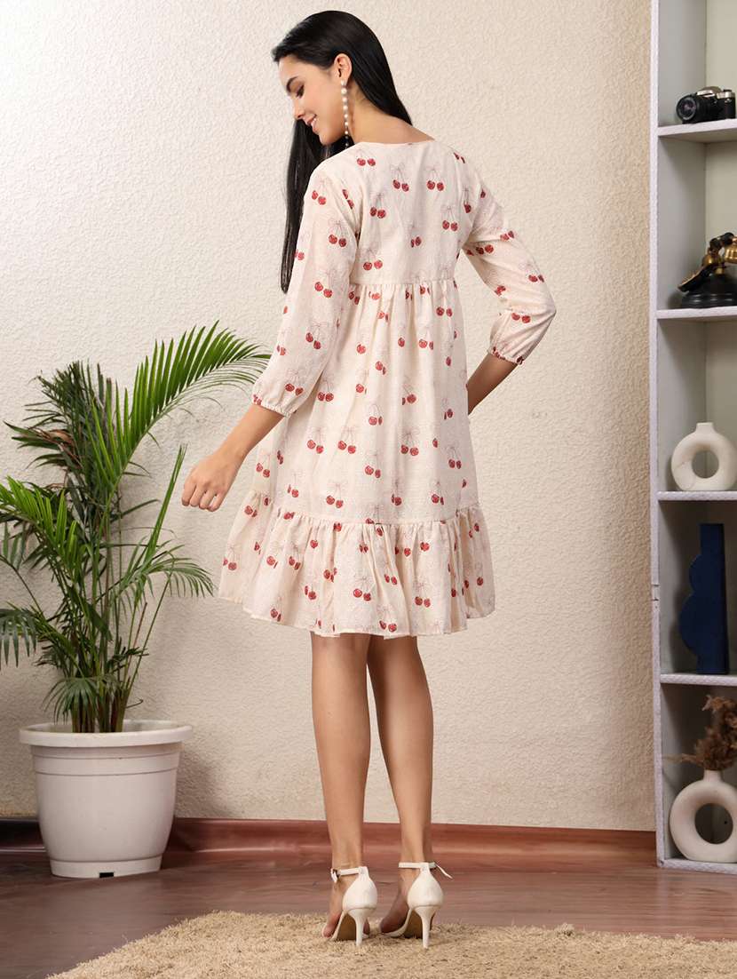 women printed three quarter sleeve tiered dress - 22330274 -  Standard Image - 3
