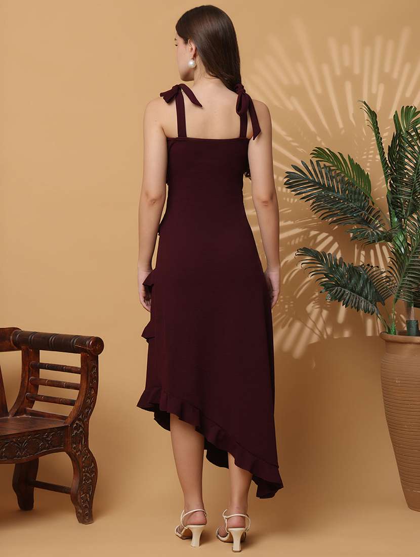 women solid shoulder strap ruffle dress - 22330275 -  Standard Image - 3