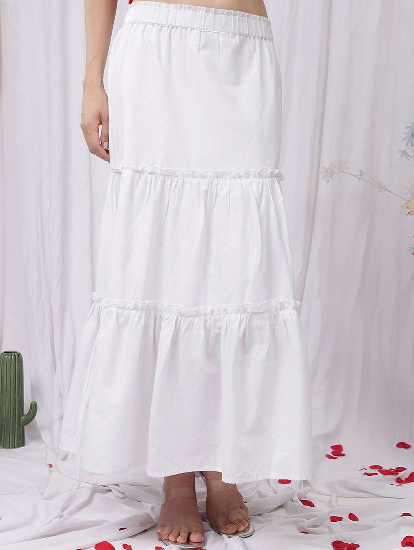 women solid high rise layered skirt