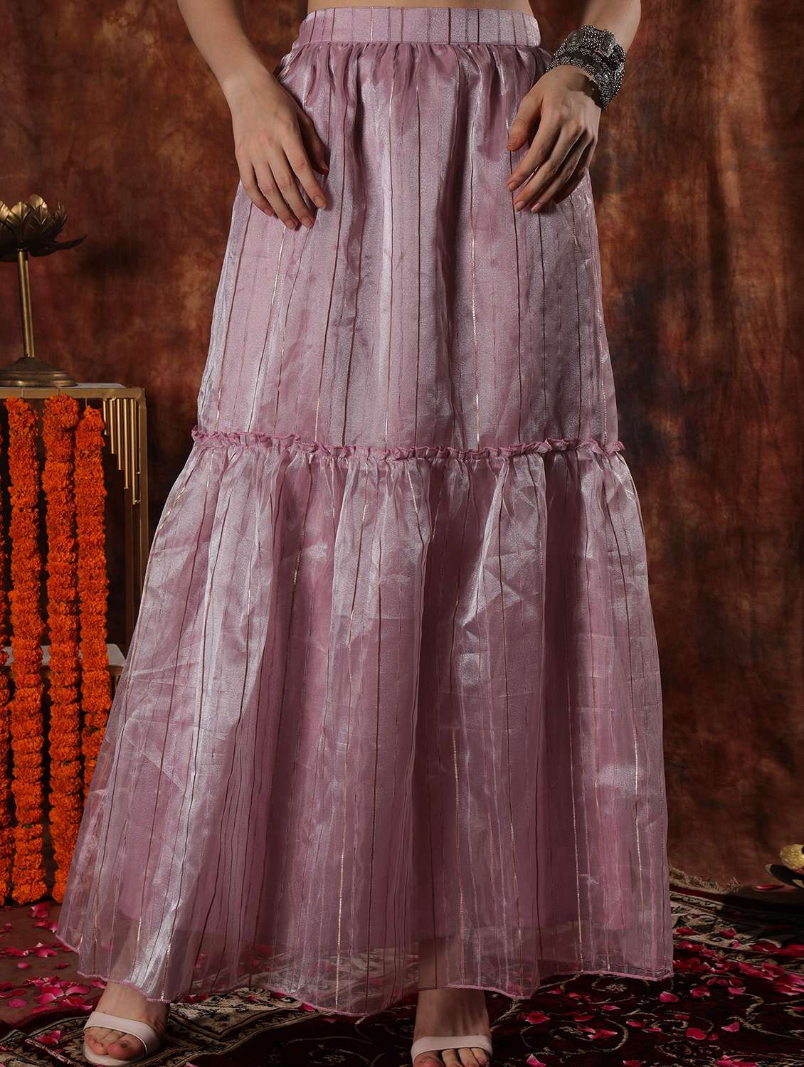 women solid high rise tiered skirt