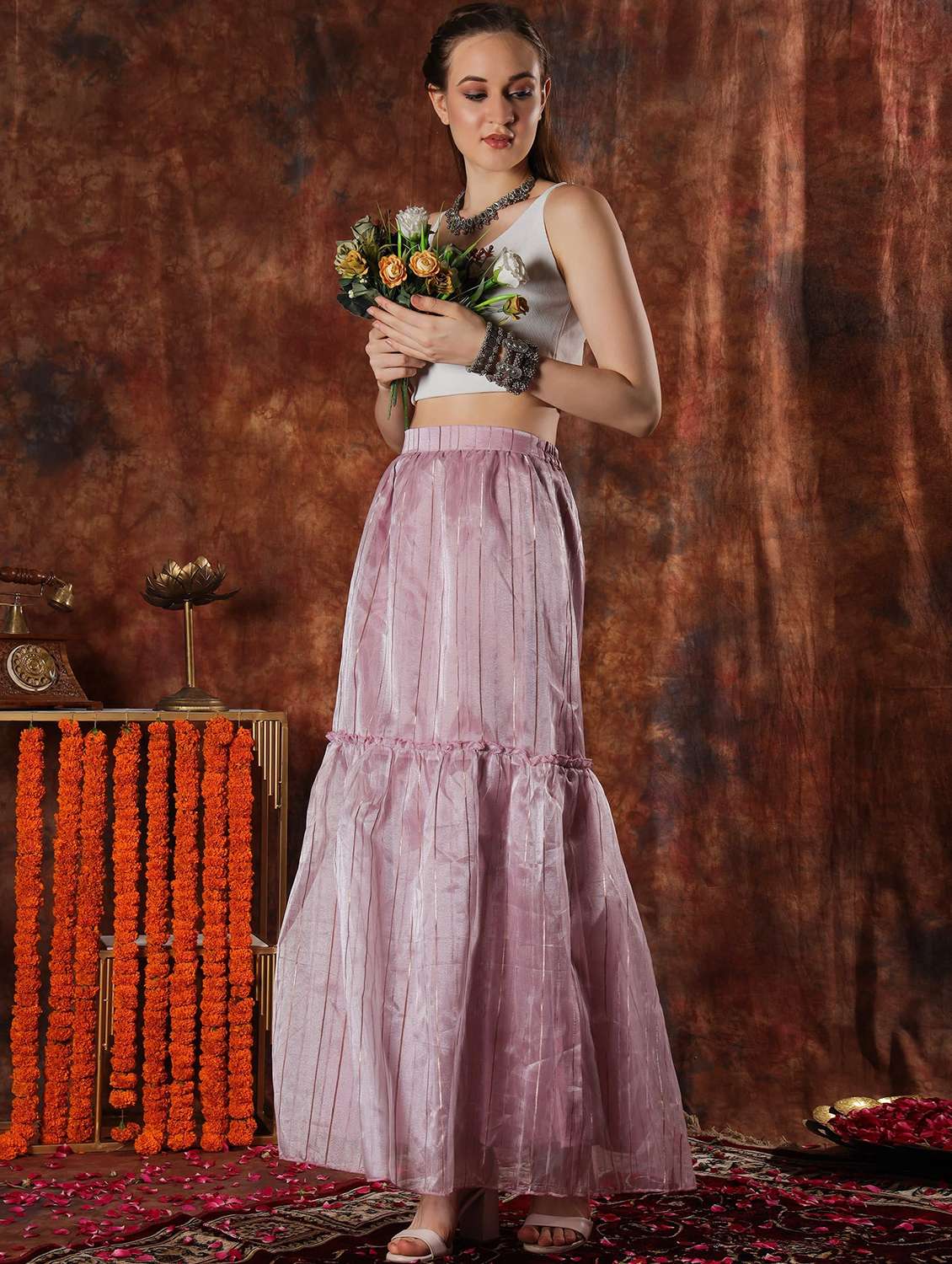 women solid high rise tiered skirt - 22330326 -  Standard Image - 3