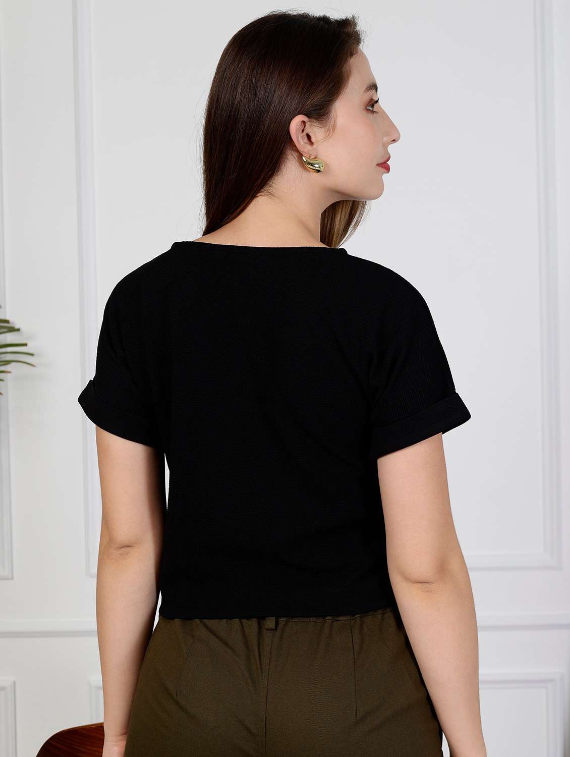 women solid short sleeve regular top - 22330343 -  Standard Image - 3