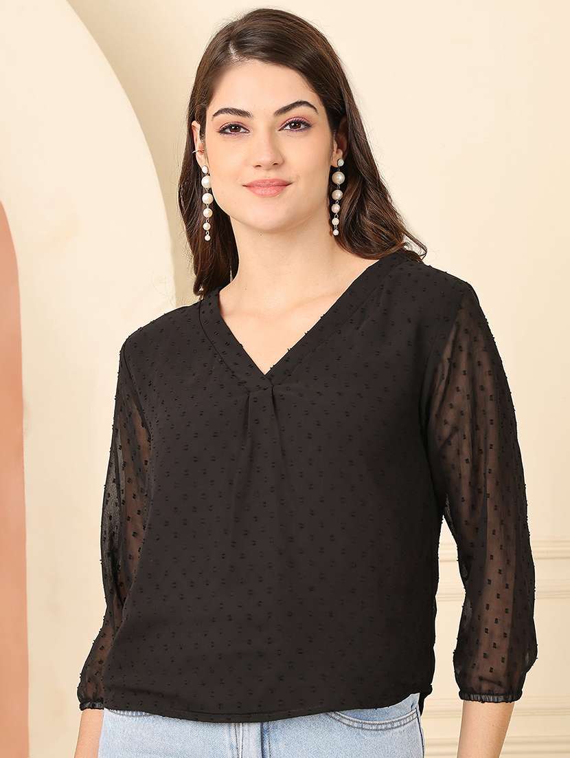 women self designed three quarter sleeve regular top