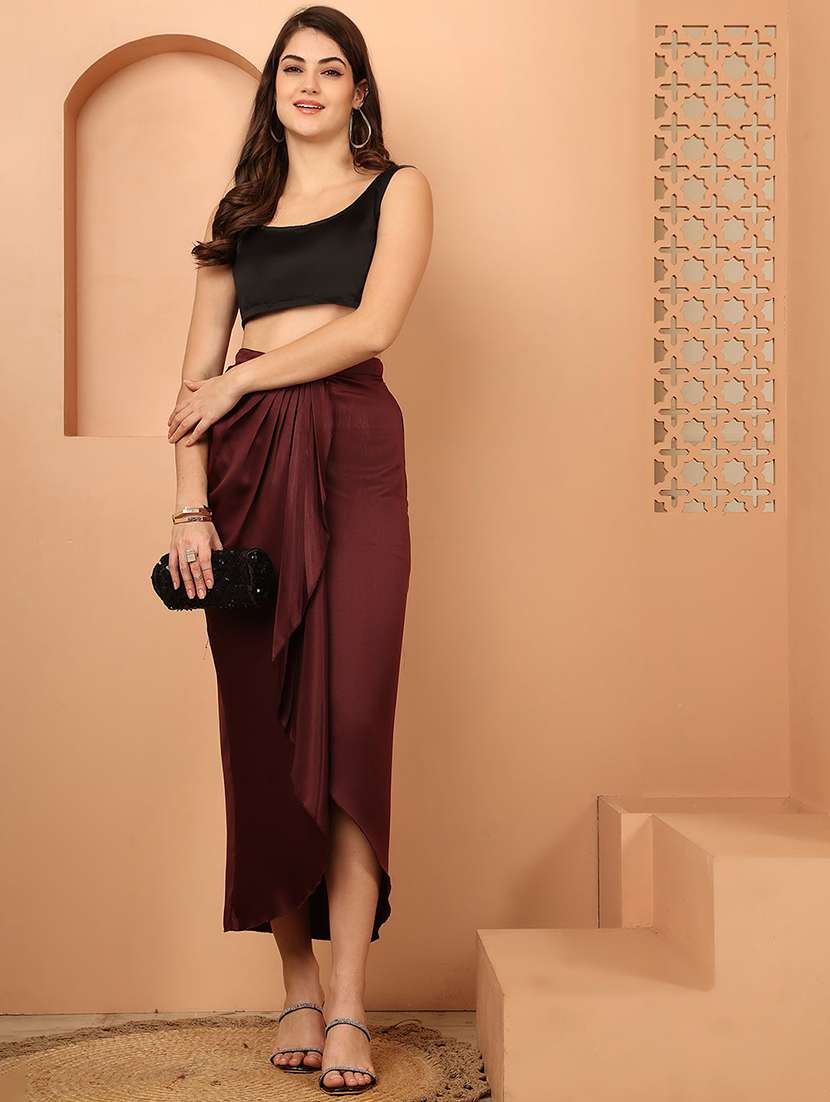 women solid high rise wrap skirt - 22330376 -  Standard Image - 3