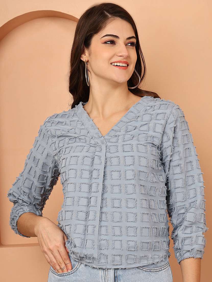 women solid three quarter sleeve regular top