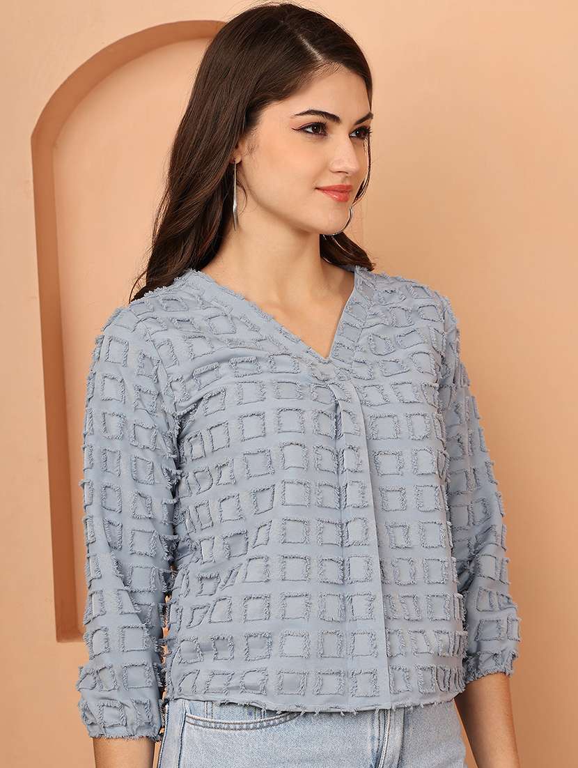 women solid three quarter sleeve regular top - 22330378 -  Standard Image - 3