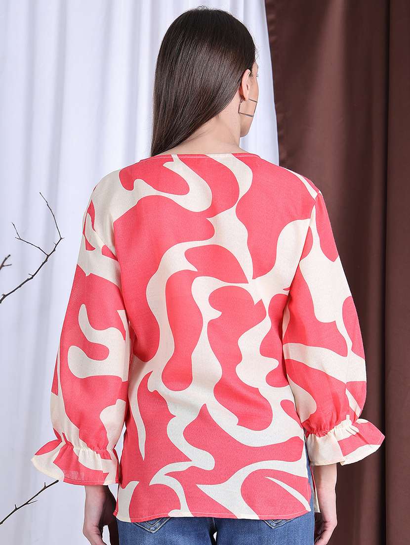 women printed puff sleeve regular top - 22330387 -  Standard Image - 3