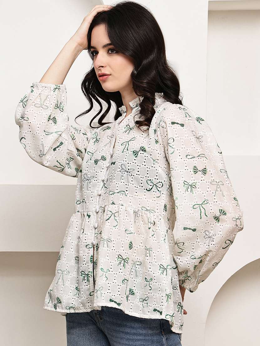 women printed puff sleeve a-line top - 22330396 -  Standard Image - 3