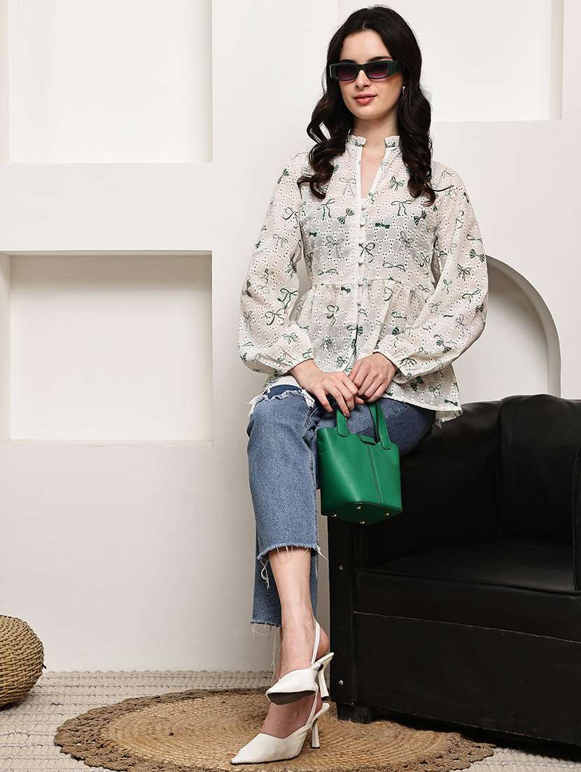 women printed puff sleeve a-line top - 22330396 -  Standard Image - 5