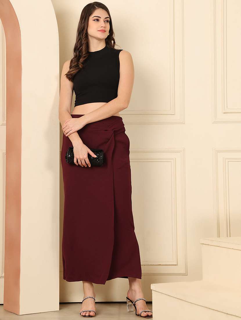 women solid mid rise wrap skirt - 22330397 -  Standard Image - 3