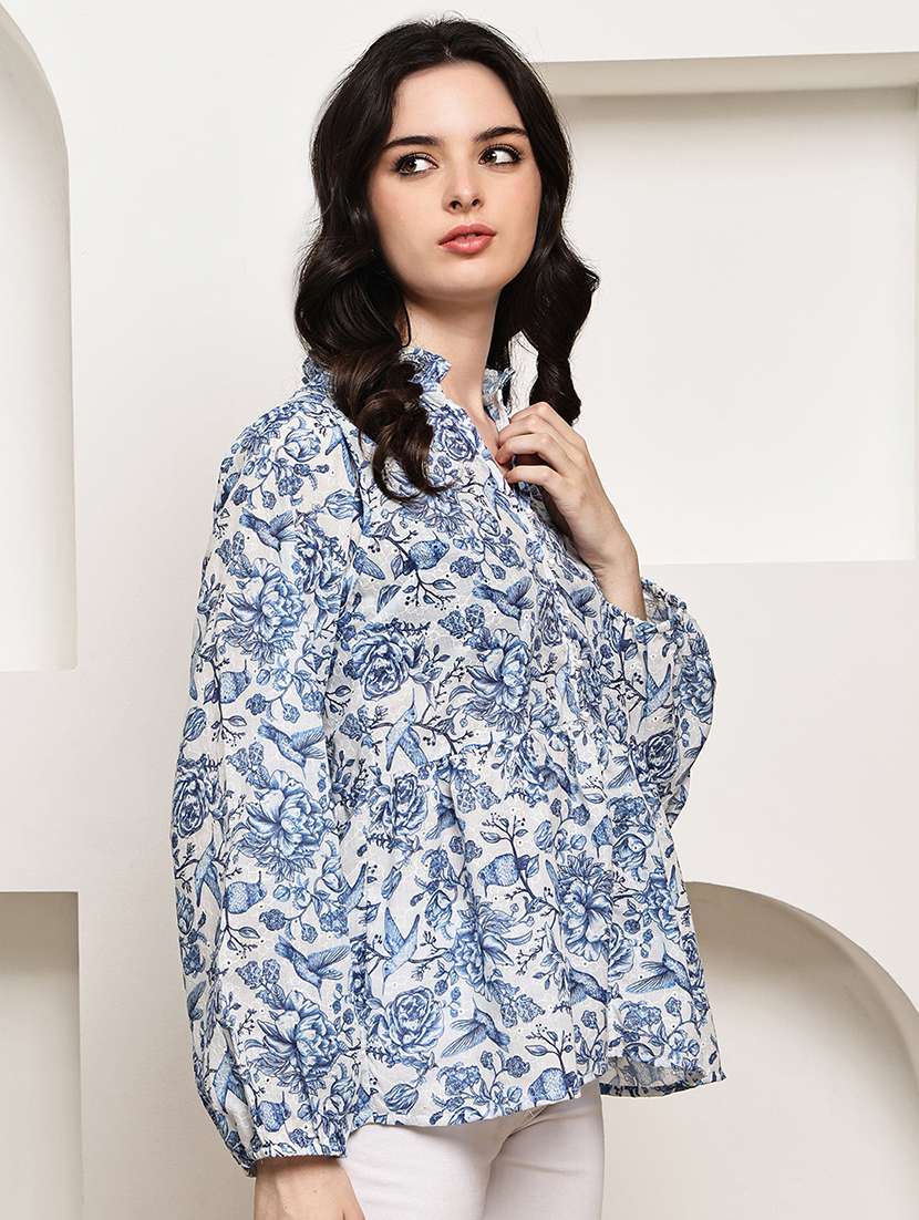 women printed puff sleeve peplum top - 22330401 -  Standard Image - 3