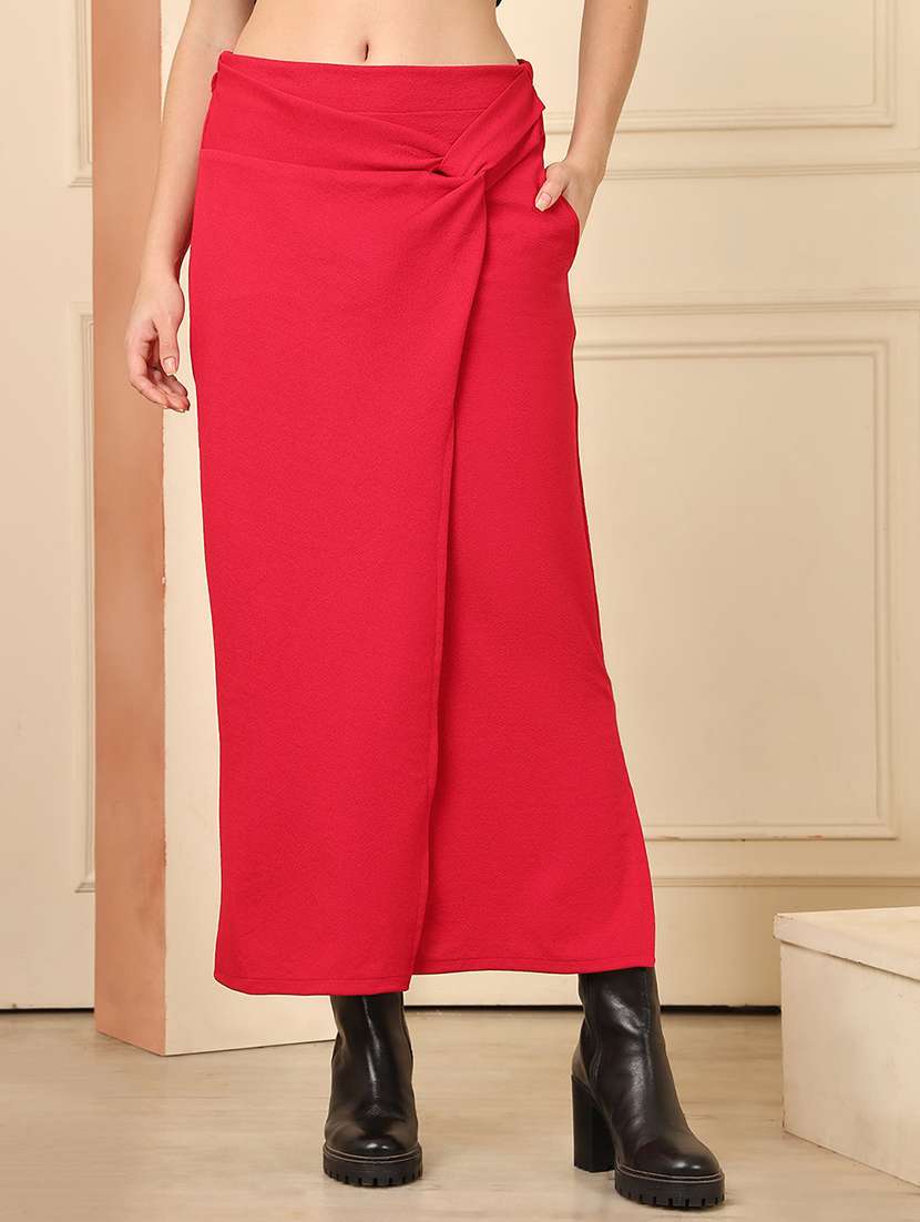 women solid mid rise wrap skirt