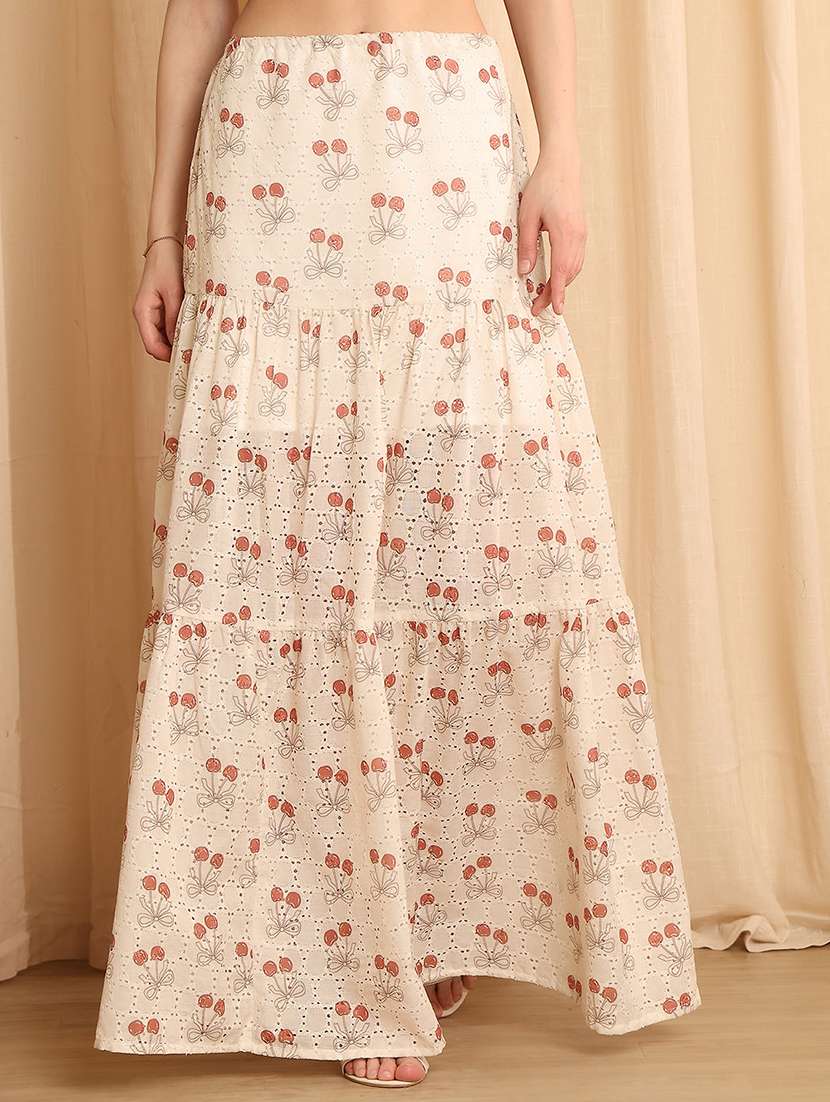 women printed high rise tiered skirt