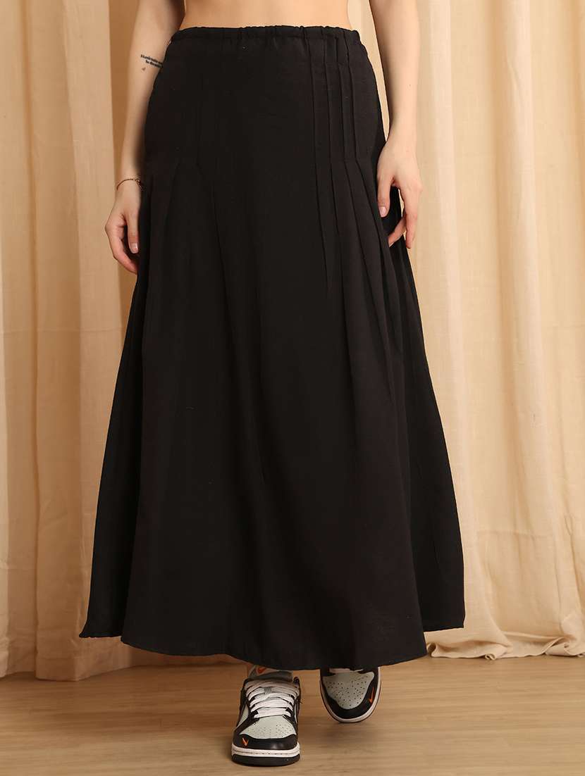 women solid high rise a-line skirt