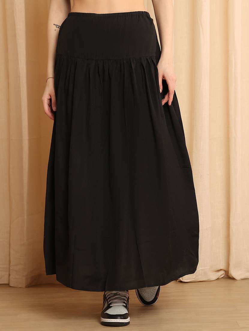 women solid high rise flared skirt