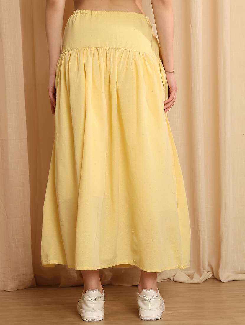 women solid high rise tiered skirt