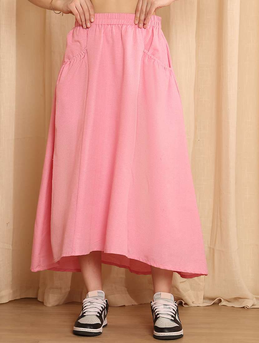 women solid high rise a-line skirt