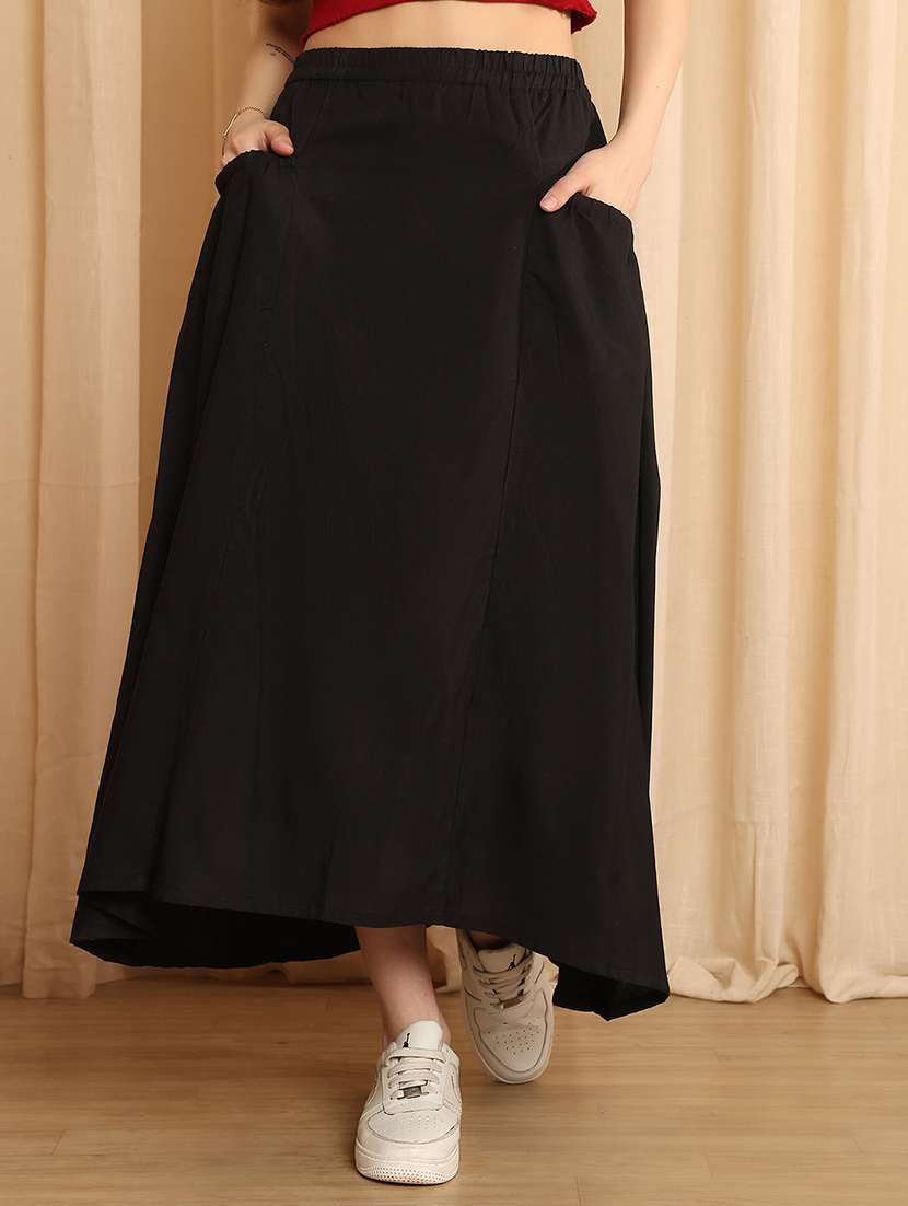 women solid high rise a-line skirt
