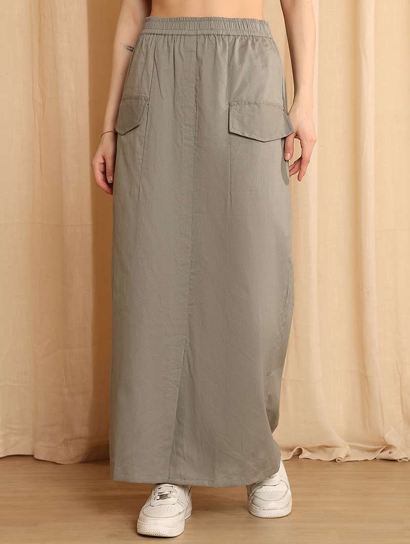 women solid high rise straight skirt