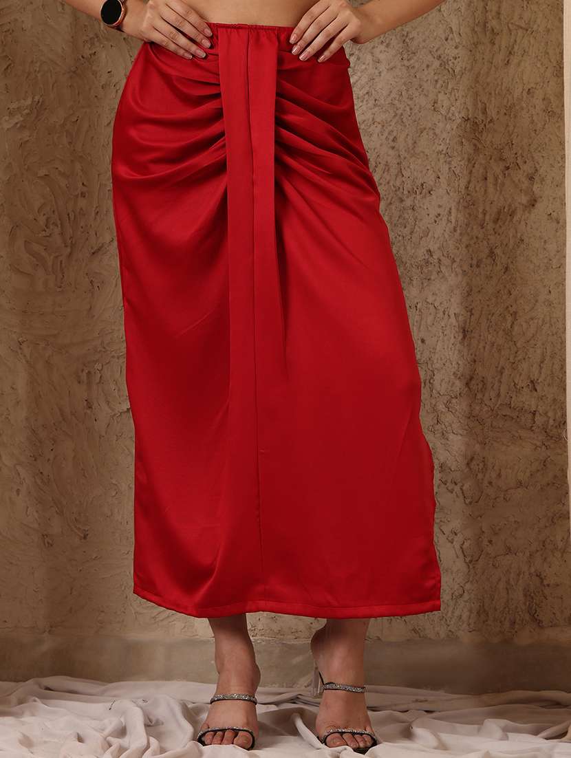 women solid mid rise a-line skirt