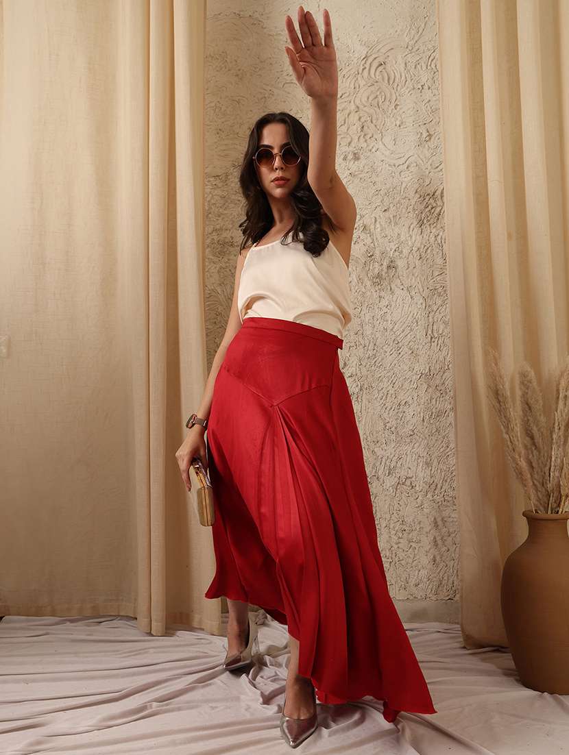 women solid high rise asymmetric skirt - 22330451 -  Standard Image - 3