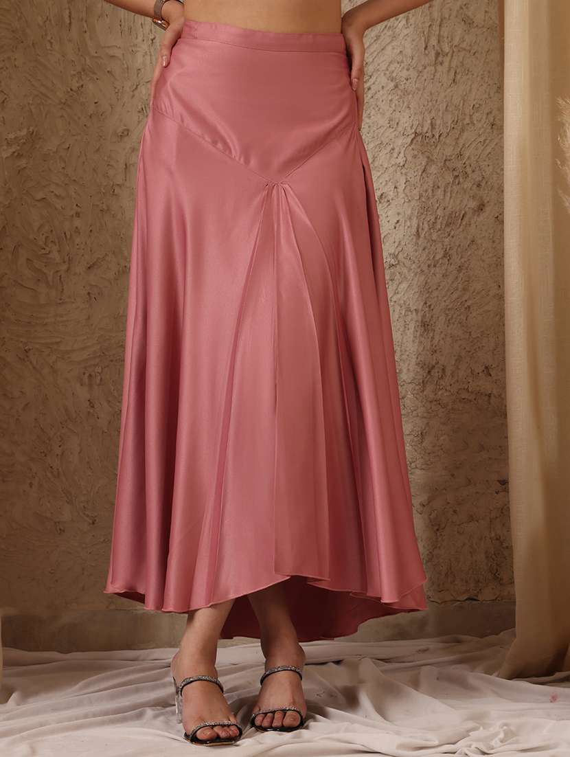 women solid high rise asymmetric skirt