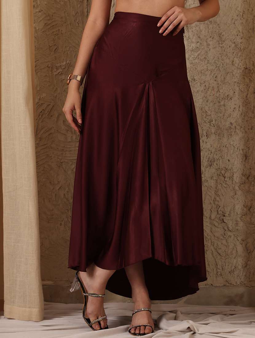 women solid high rise flared skirt
