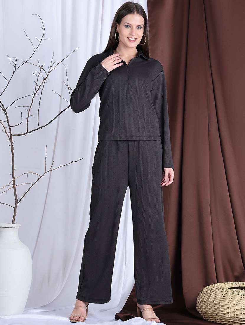 women solid top and trouser co-ord set