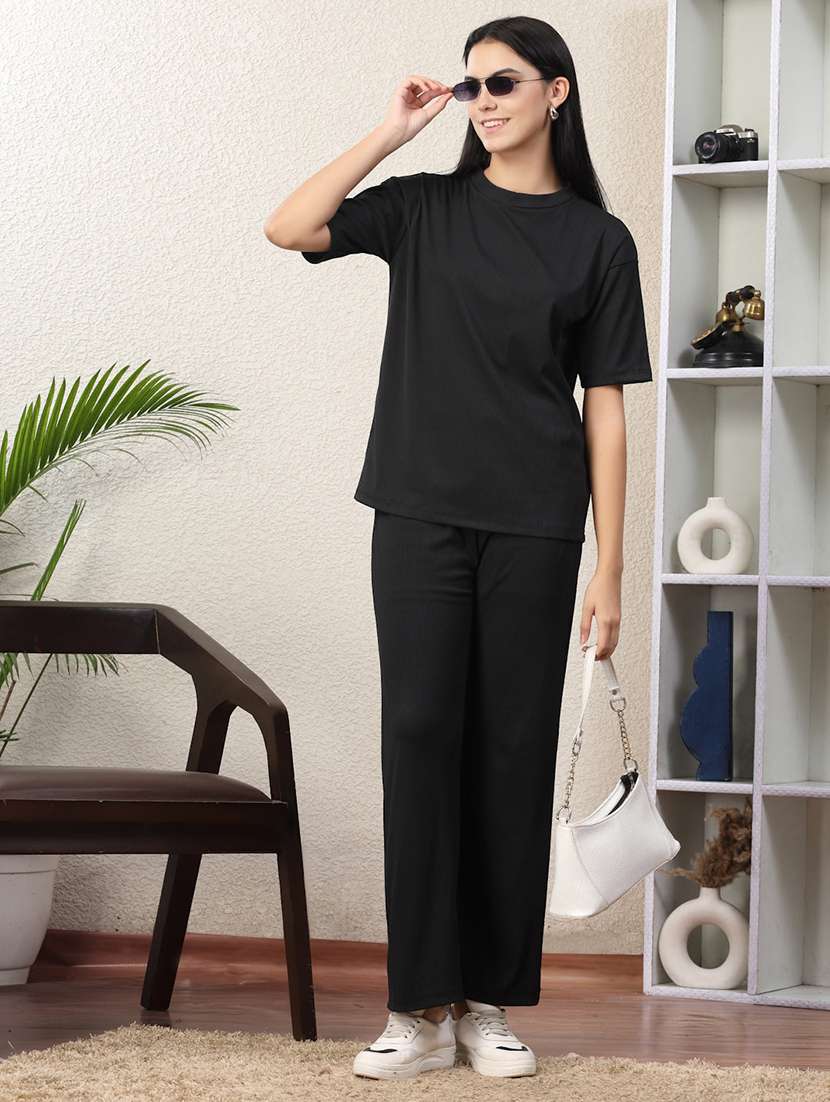 women solid top and trouser co-ord set