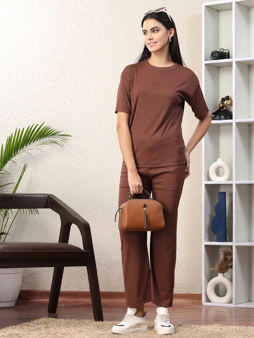 women solid top and trouser co-ord set