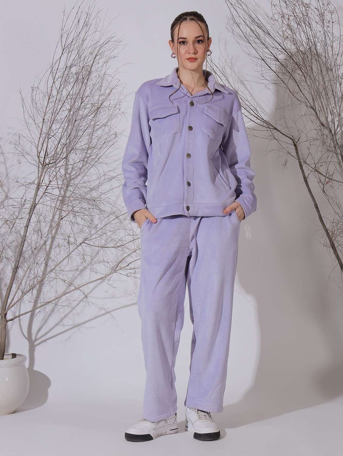 women solid jacket and trouser co-ord set
