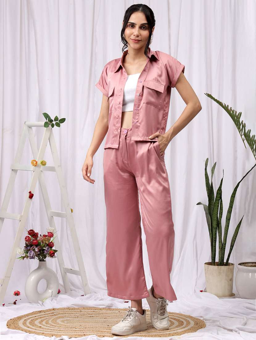 women solid shirt and trouser co-ord set