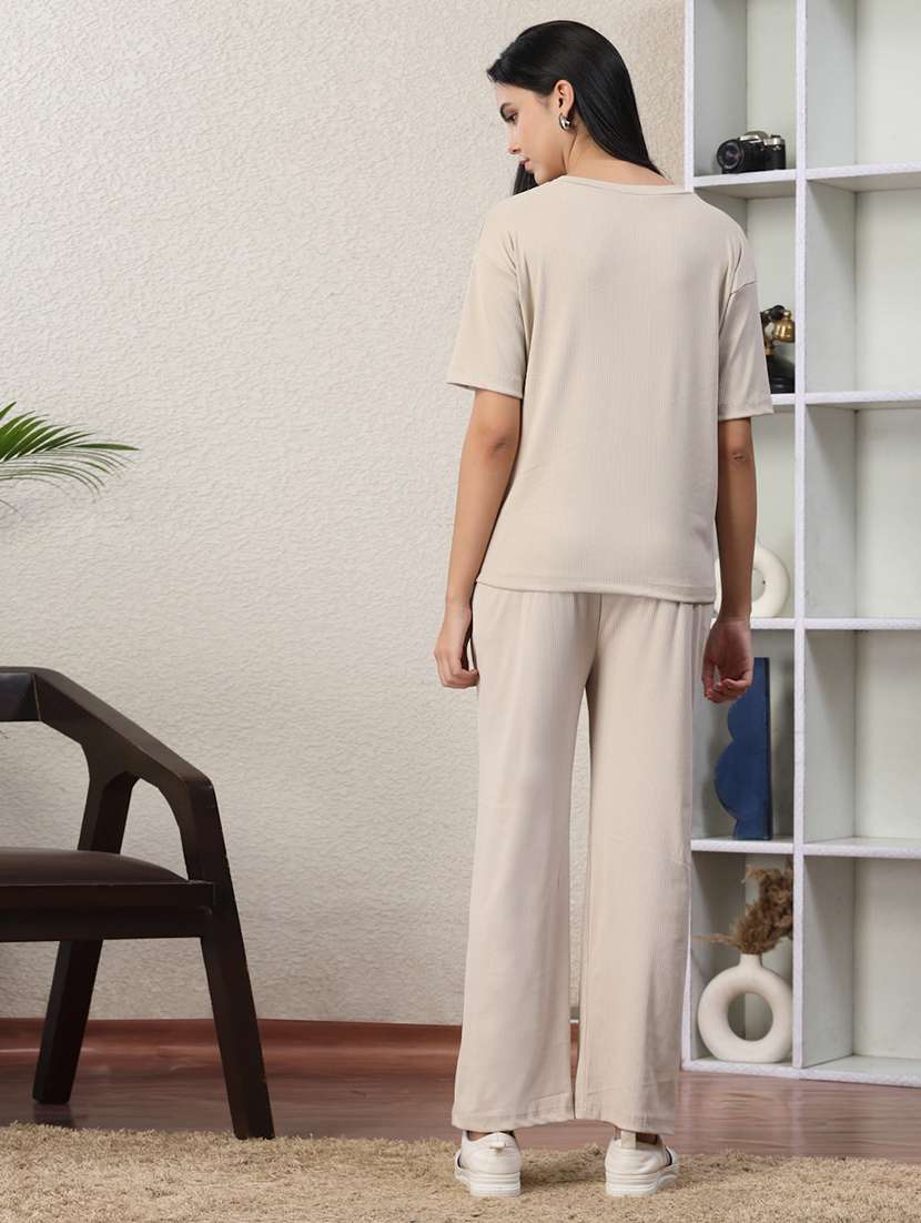 women solid top and trouser co-ord set - 22330517 -  Standard Image - 3
