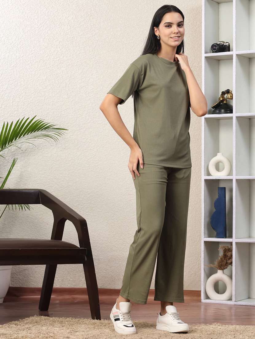 women solid top and trouser co-ord set - 22330518 -  Standard Image - 3