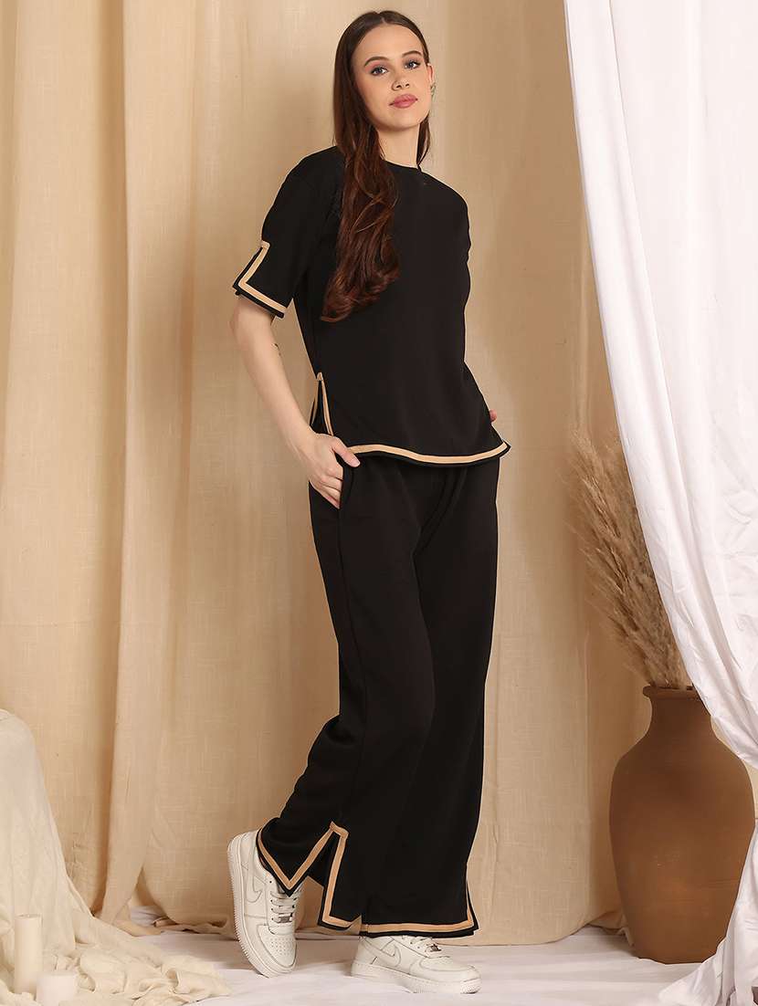 women solid top and trouser co-ord set - 22330524 -  Standard Image - 3