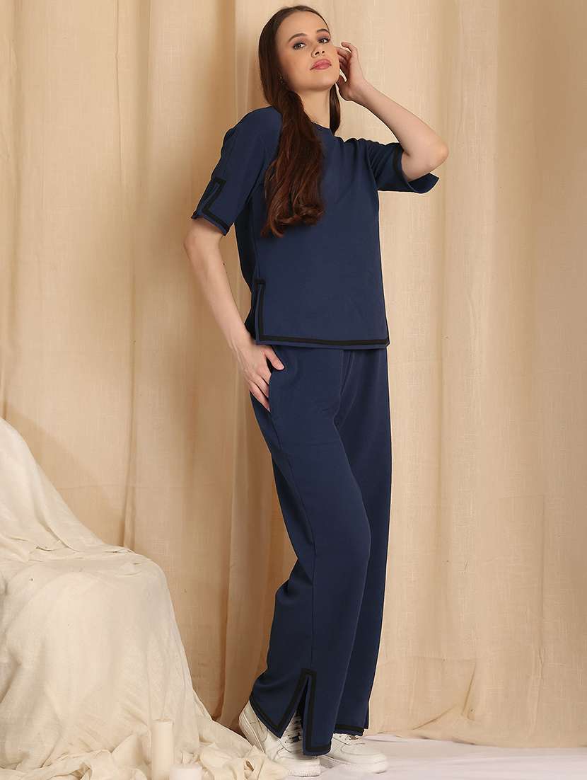 women solid top and trouser co-ord set - 22330525 -  Standard Image - 3