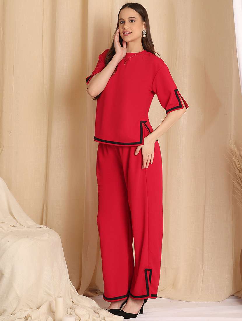 women solid top and trouser co-ord set - 22330526 -  Standard Image - 3