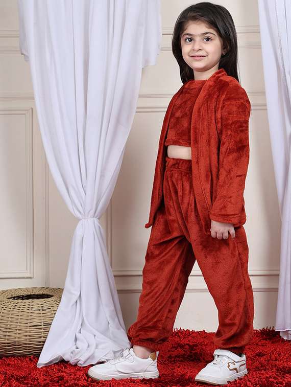 girls solid full length co-ord set - 22330545 -  Standard Image - 3