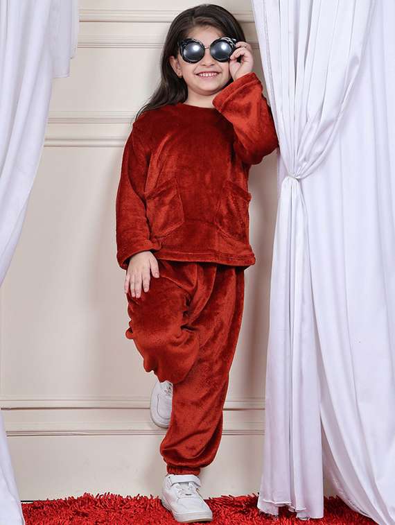 girls solid full length co-ord set