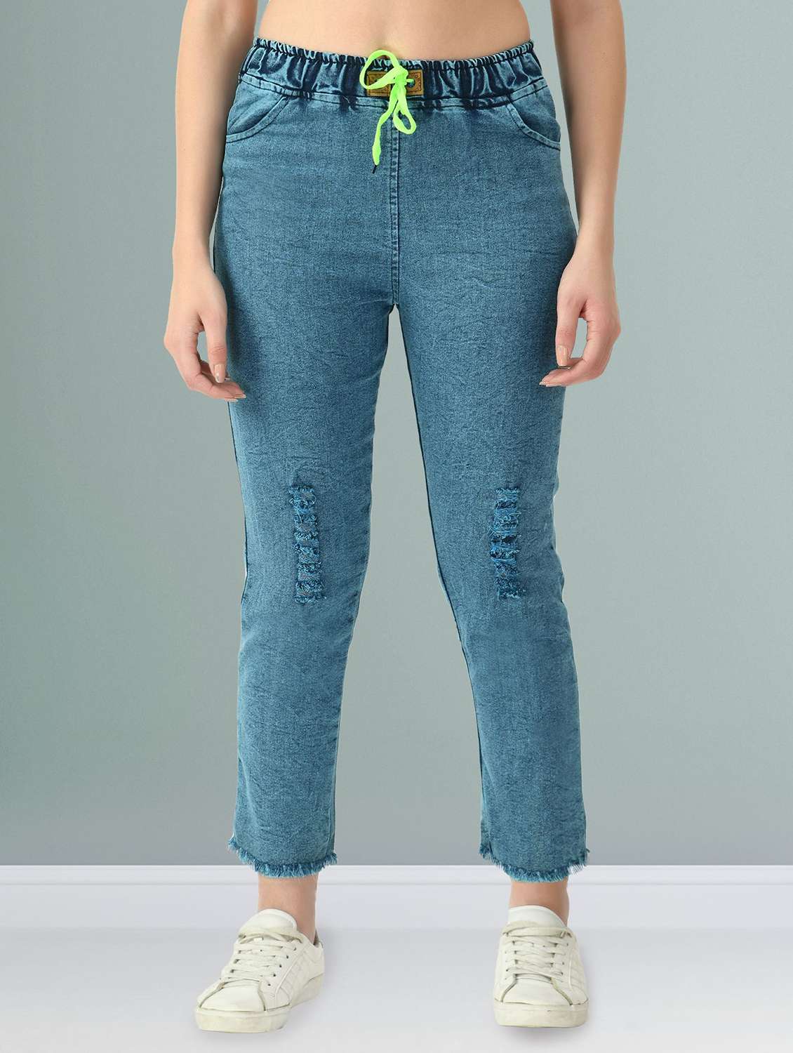 women distressed mid rise slim fit jean