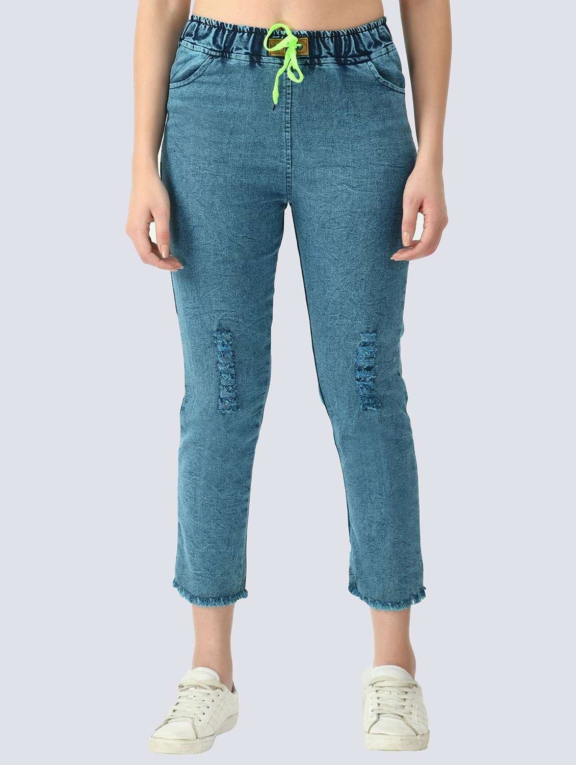 women distressed mid rise slim fit jean