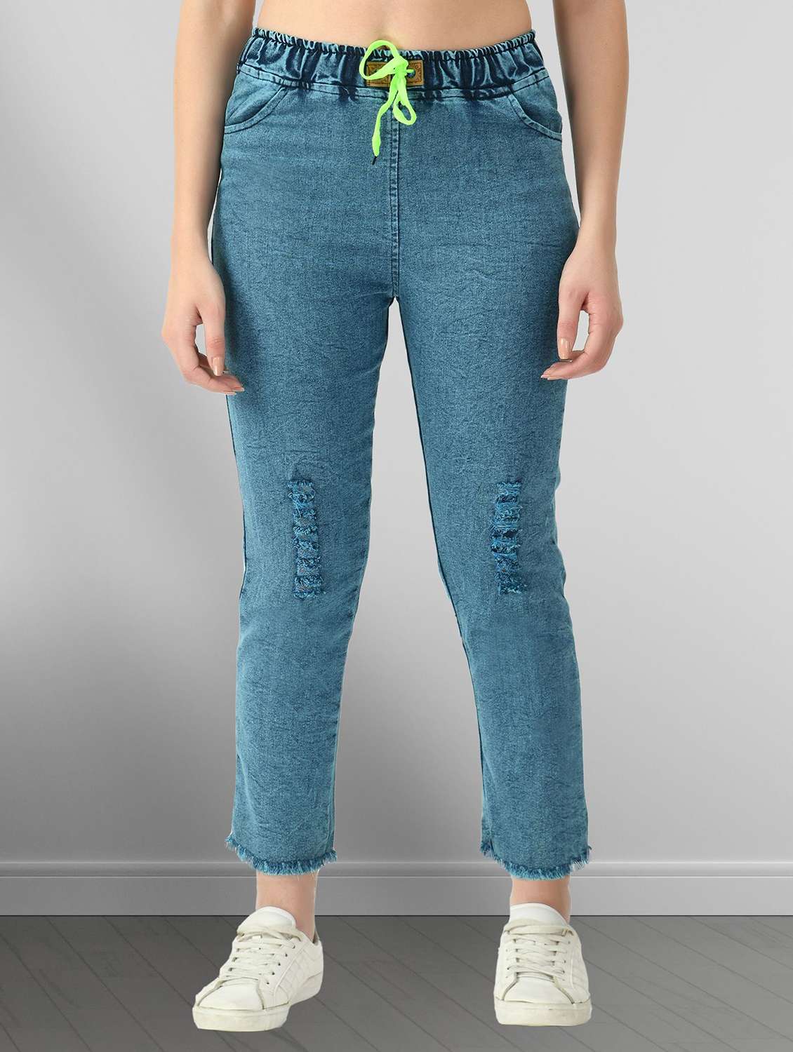 women distressed mid rise slim fit jean