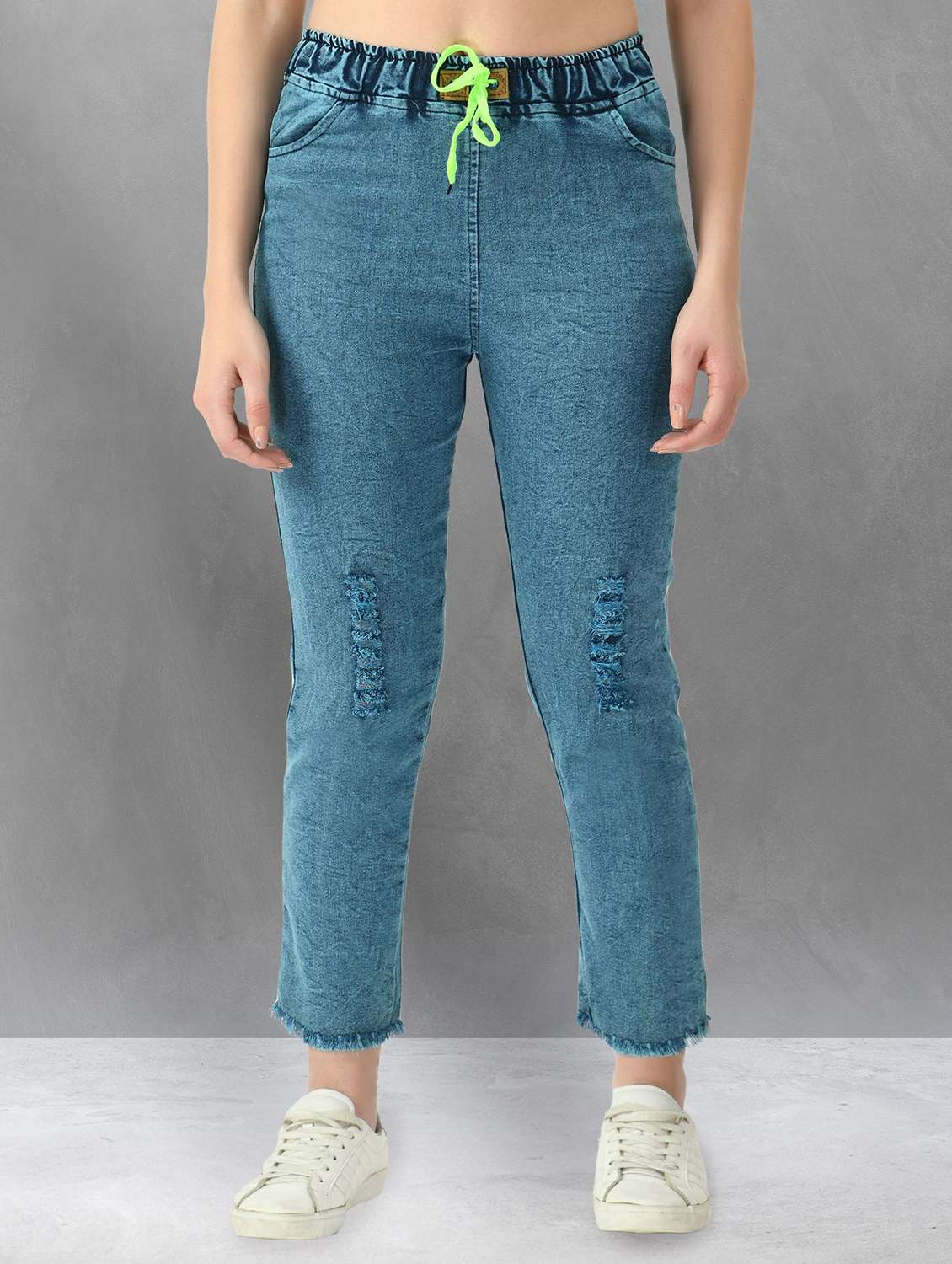 women distressed mid rise slim fit jean